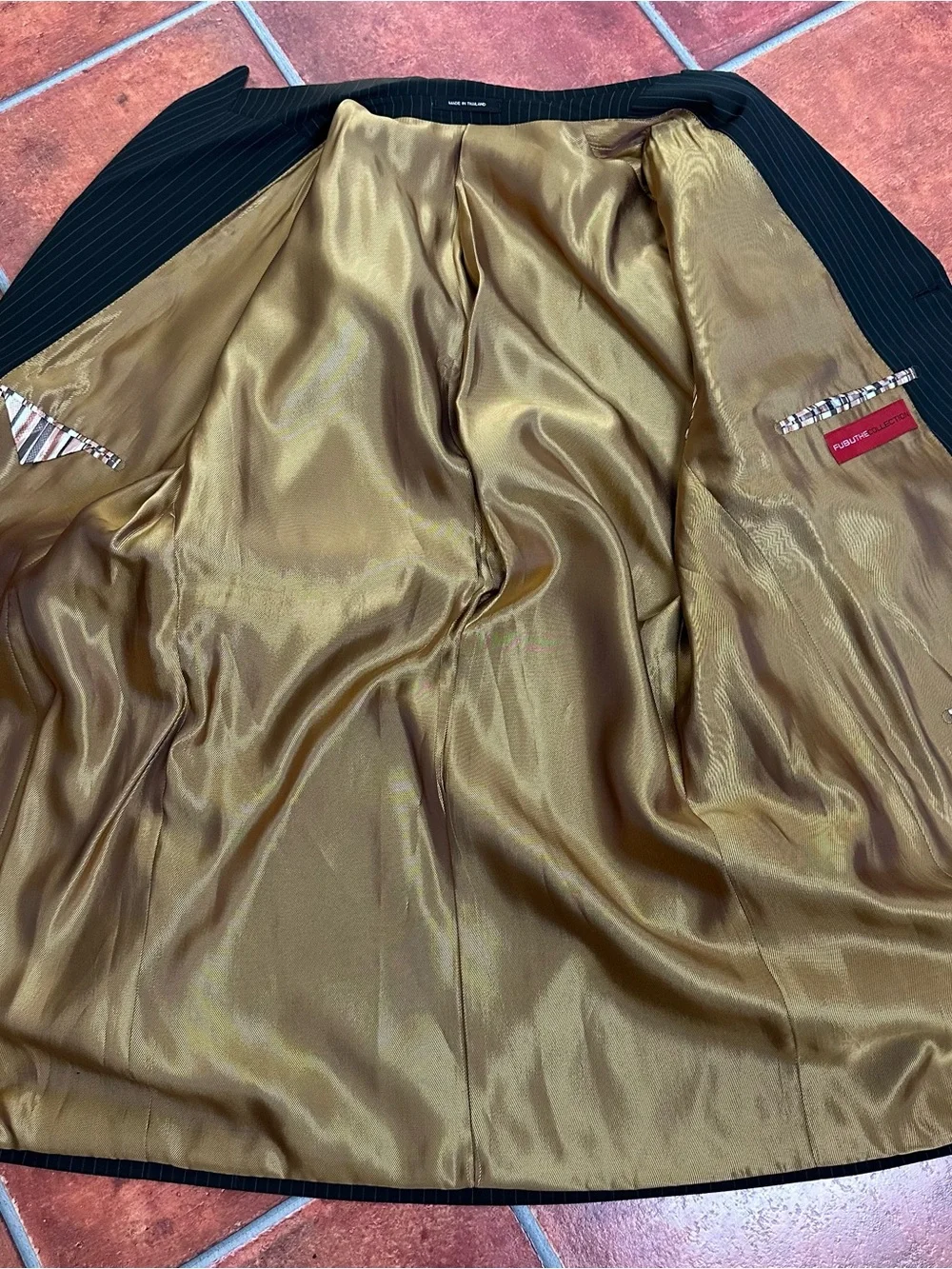 NWT FUBU The Collection Gold Liner Men's Pinstripe Blazer Single-Breasted Jacket